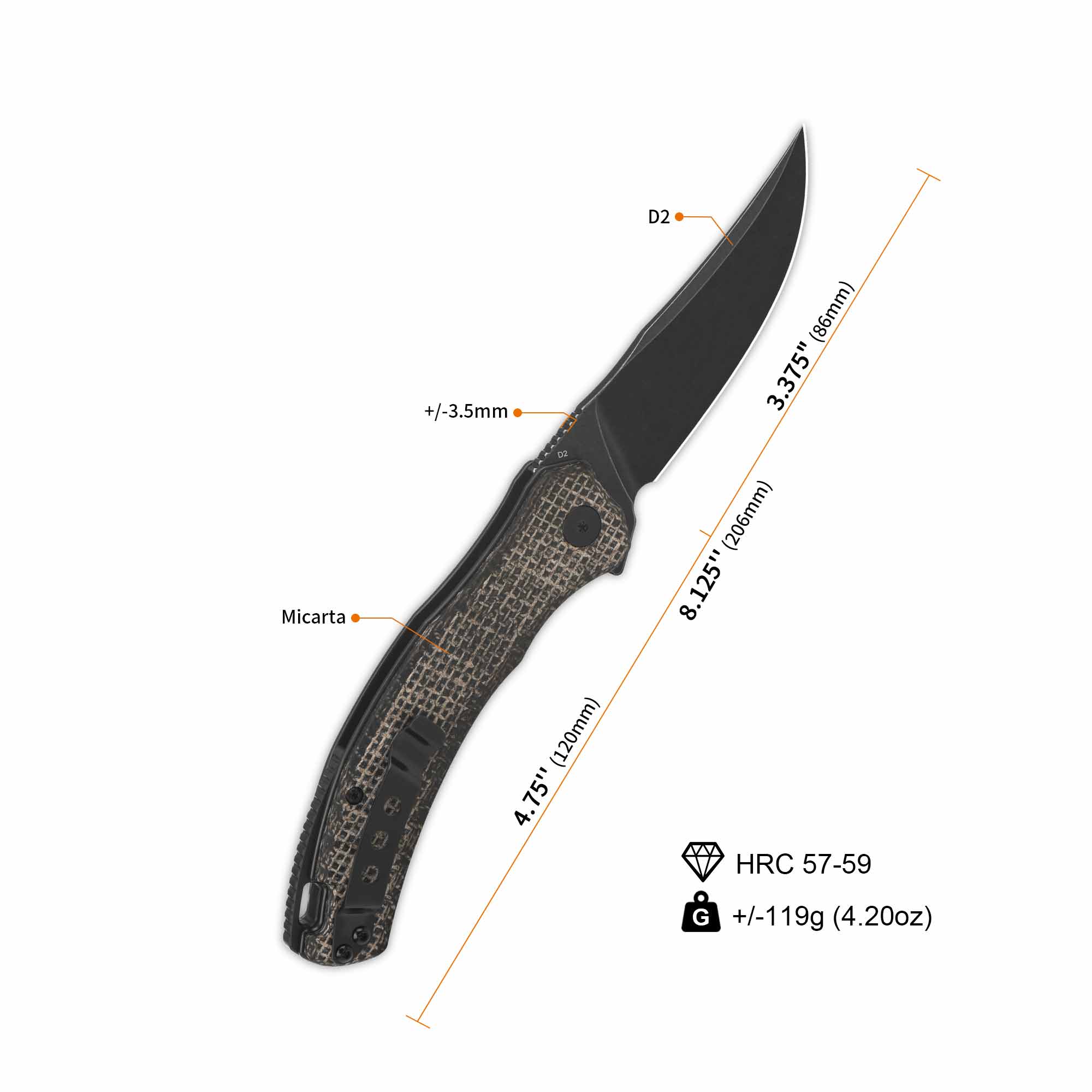 QSP Walrus Liner Lock Pocket Knife D2 Blade Dark Brown Rough Micarta Handle - Image 7