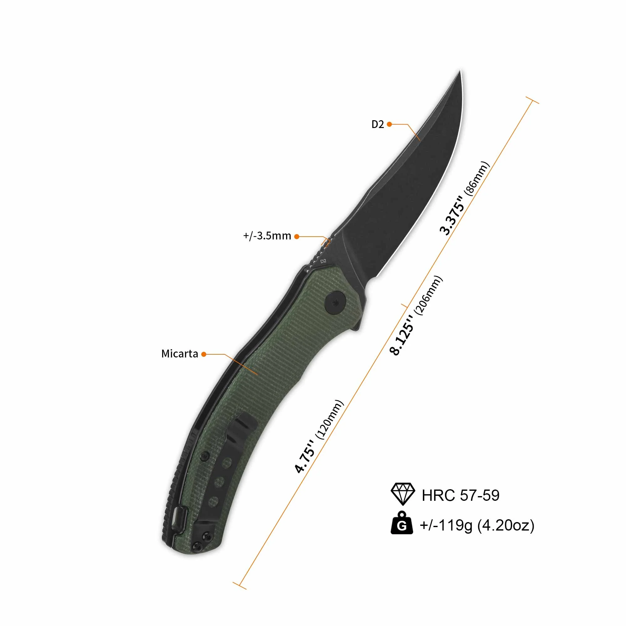 QSP Walrus Liner Lock Pocket Knife D2 Blade Green Micarta Handle - Image 7