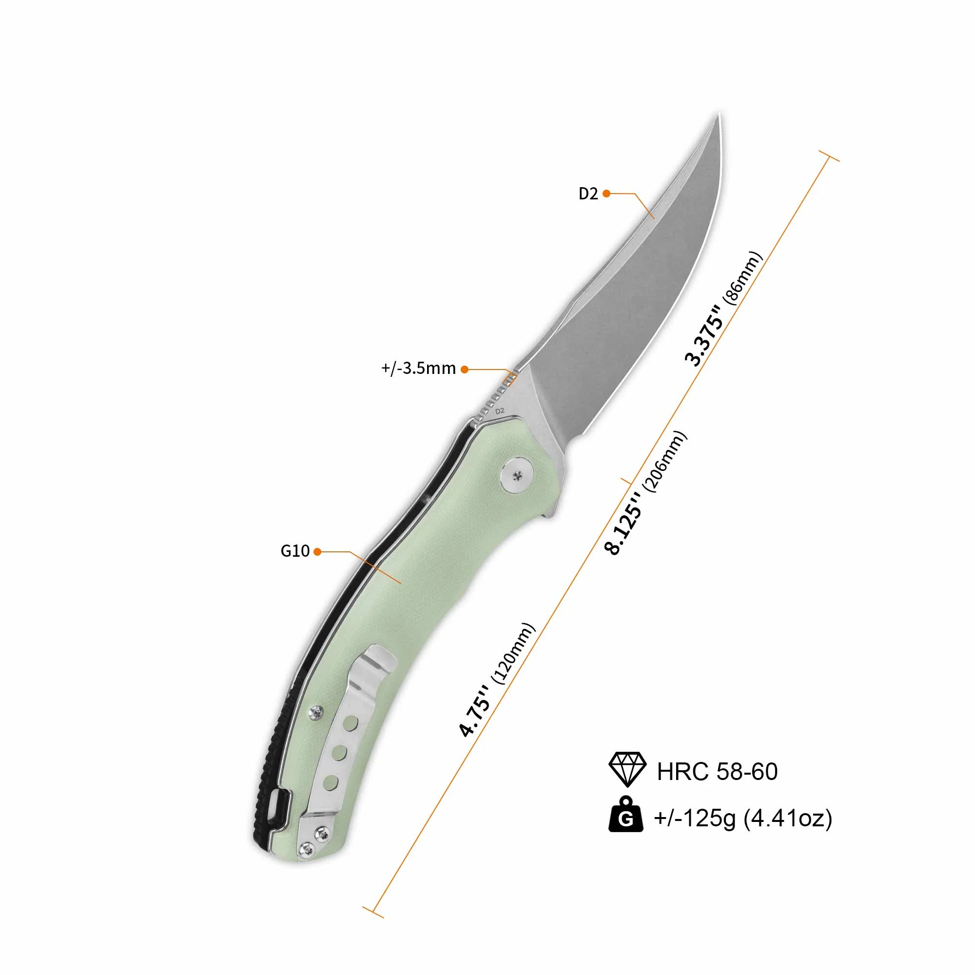 QSP Walrus Liner Lock Pocket Knife D2 Blade Jade G10 Handle - Image 3