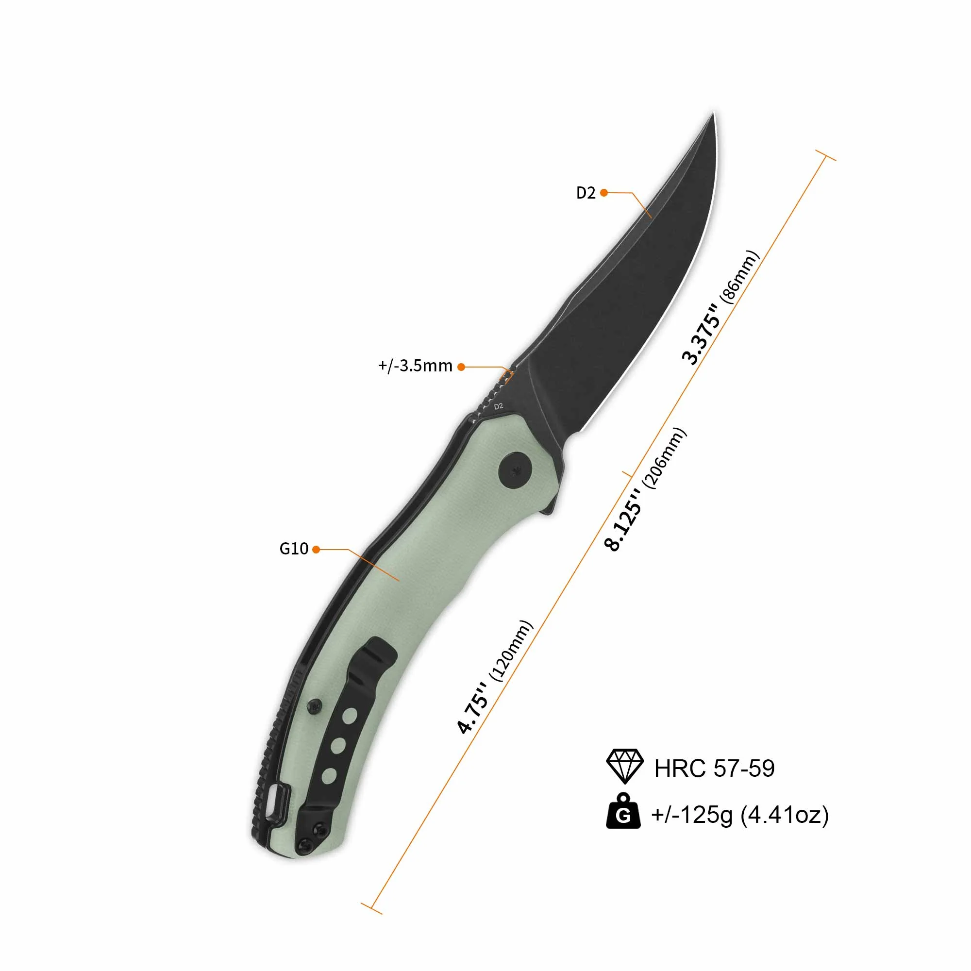 QSP Walrus Liner Lock Pocket Knife D2 Blade Jade G10 Handle - Image 7