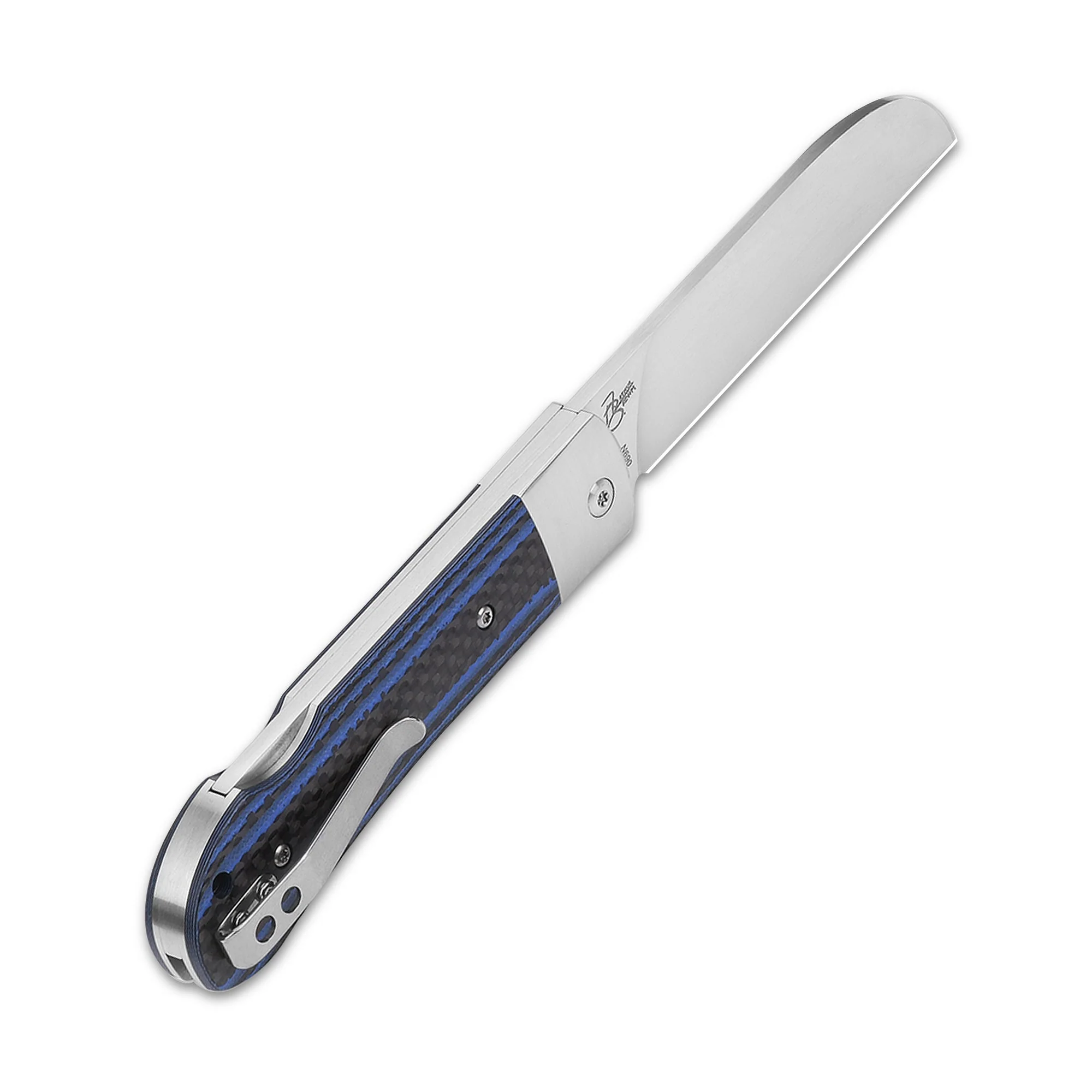 QSP Worker Lock Back Pocket Knife Böhler N690 Blade CF and Blue G10 Handle - Image 5